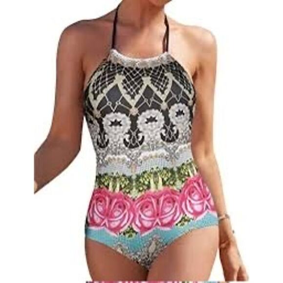 MSRP $59 NWT Ekouaer One Piece Halter Swimsuit Size S SAME DAY SHIP or NEXT DAY - Picture 2 of 5